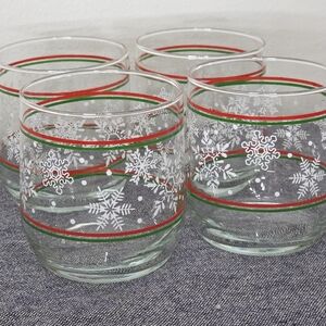 Set of 4 Libbey Double Old Fashioned Glasses Snowflakes 14 oz New in Box Vintage